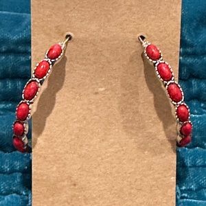 Red Bohemian Metal Hoop C Shaped earrings